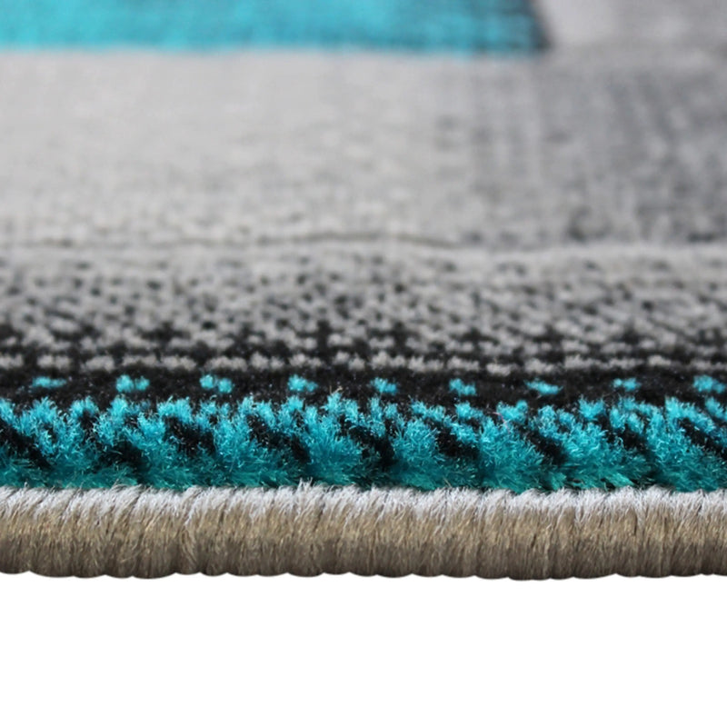Angie Collection 2' x 7' Turquoise Color Blocked Area Rug - Olefin Rug with Jute Backing iHome Studio