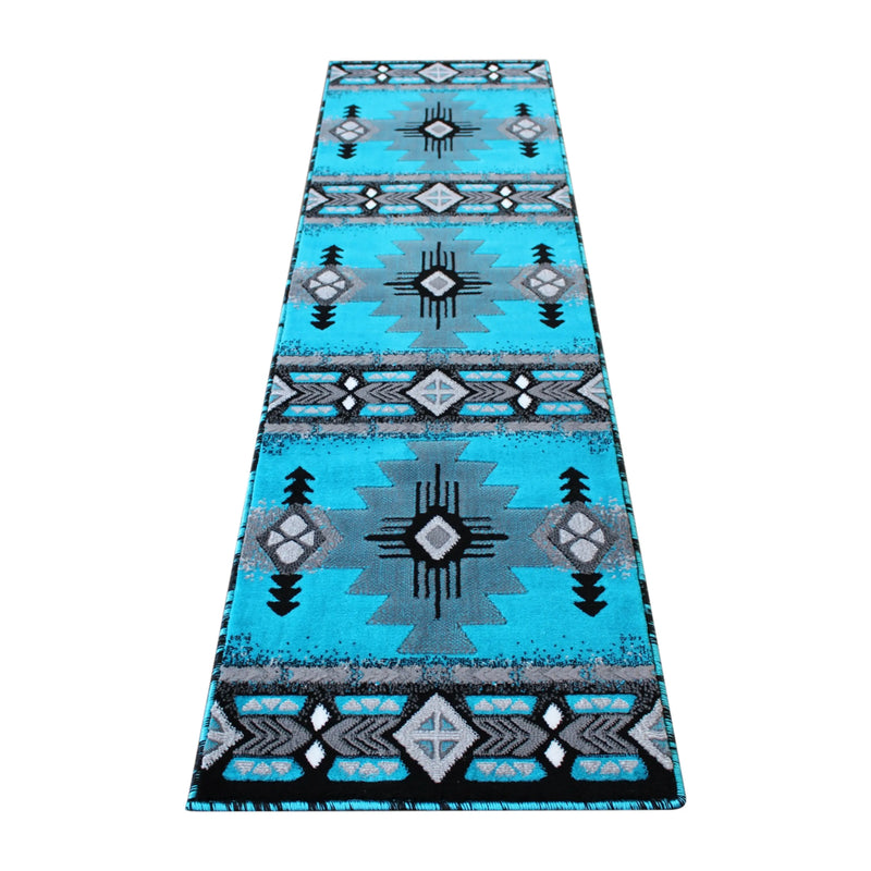 Angie Collection 2' x 7' Turquoise Traditional Southwestern Style Area Rug - Olefin Fibers with Jute Backing iHome Studio