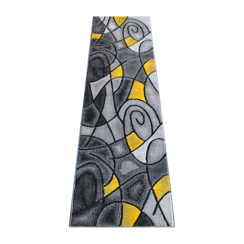 Angie Collection 2' x 7' Yellow Abstract Area Rug - Olefin Rug with Jute Backing iHome Studio