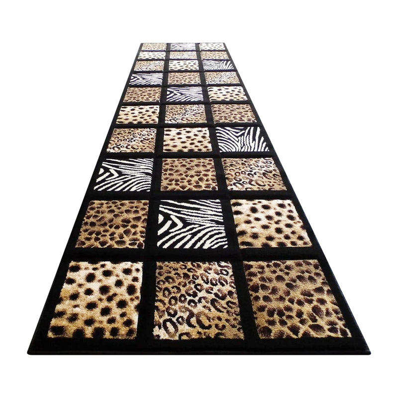 Angie Collection 3' x 10' Modern Animal Print Olefin Area Rug - Animals Design Raised Squares iHome Studio