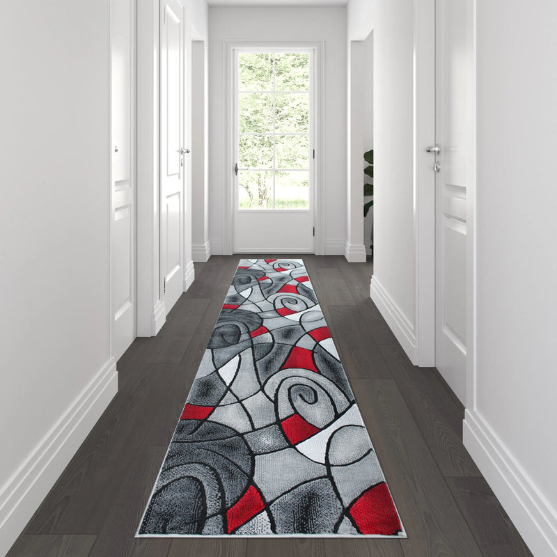 Angie Collection 3' x 10' Red Abstract Area Rug - Olefin Rug with Jute Backing iHome Studio