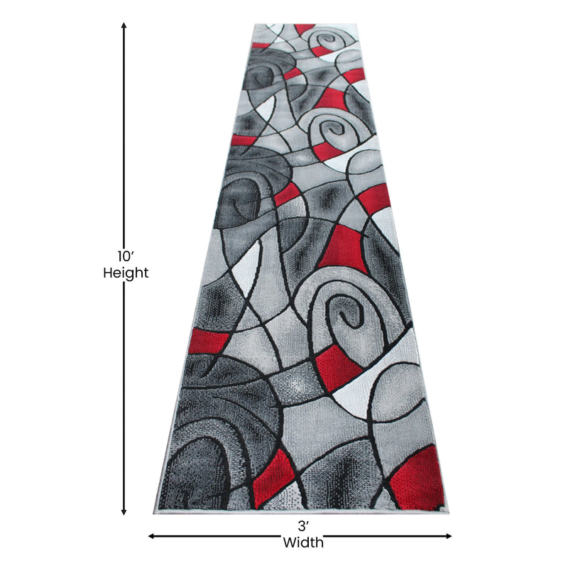 Angie Collection 3' x 10' Red Abstract Area Rug - Olefin Rug with Jute Backing iHome Studio