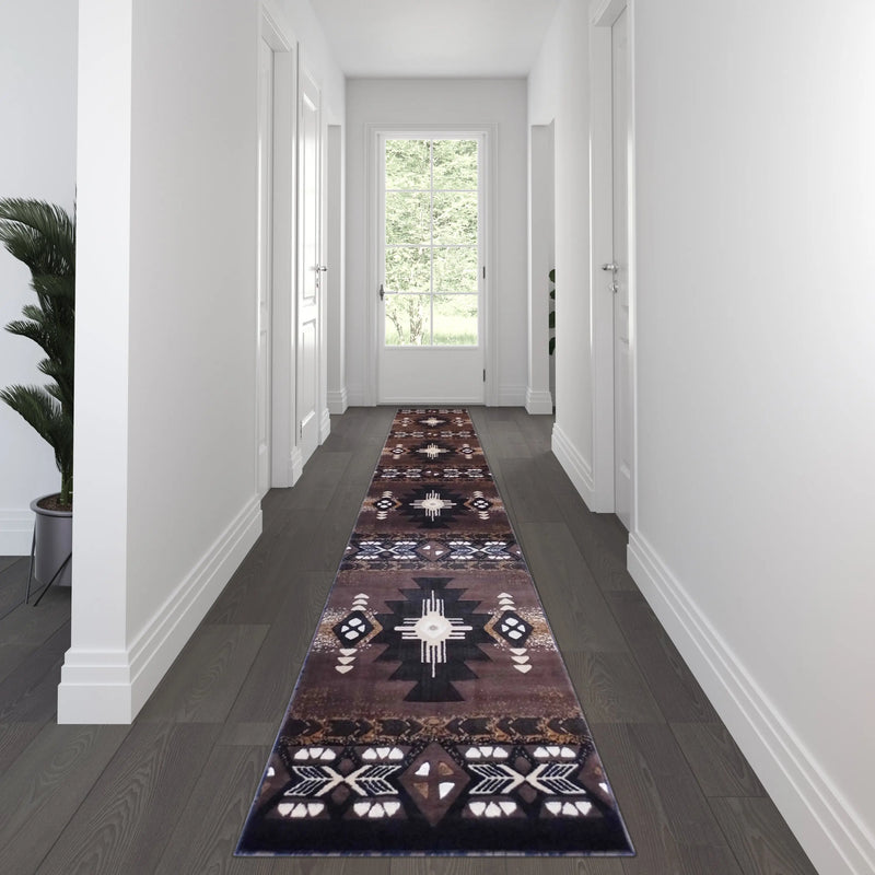 Angie Collection 3' x 16' Chocolate Traditional Southwestern Style Area Rug - Olefin Fibers with Jute Backing iHome Studio