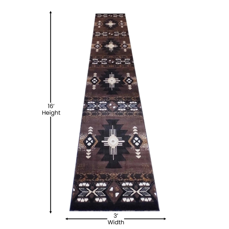 Angie Collection 3' x 16' Chocolate Traditional Southwestern Style Area Rug - Olefin Fibers with Jute Backing iHome Studio