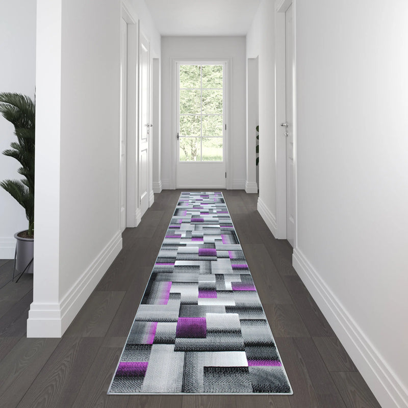 Angie Collection 3' x 16' Purple Color Blocked Area Rug - Olefin Rug with Jute Backing iHome Studio