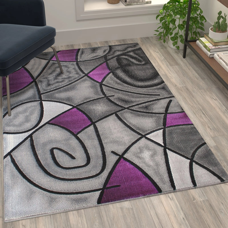 Angie Collection 3' x 5' Purple Abstract Area Rug - Olefin Rug with Jute Backing iHome Studio