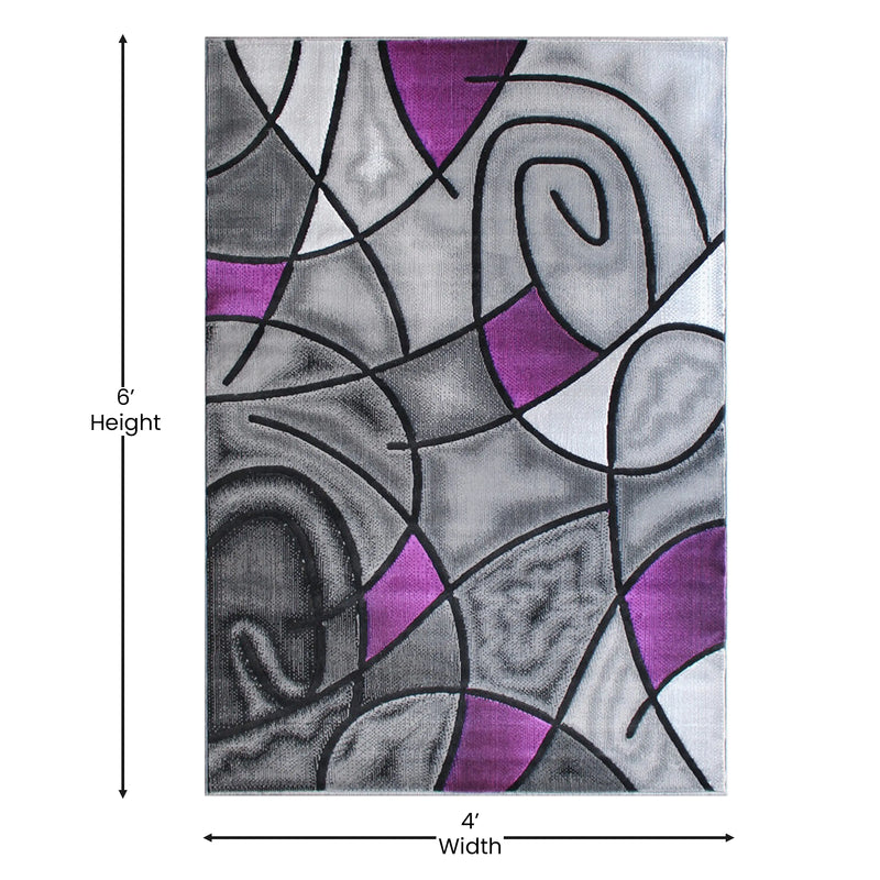 Angie Collection 3' x 5' Purple Abstract Area Rug - Olefin Rug with Jute Backing iHome Studio