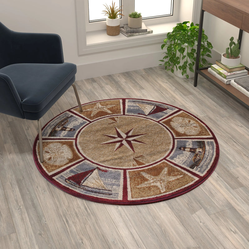 Angie Collection 4' x 4' Round Beige Nautical Area Rug with Jute Backing iHome Studio