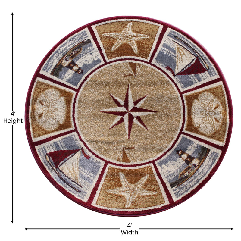 Angie Collection 4' x 4' Round Beige Nautical Area Rug with Jute Backing iHome Studio