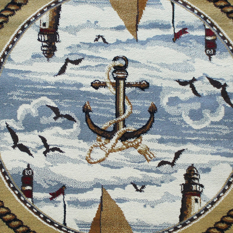 Angie Collection 4' x 4' Round Beige Nautical Themed Area Rug with Jute Backing iHome Studio