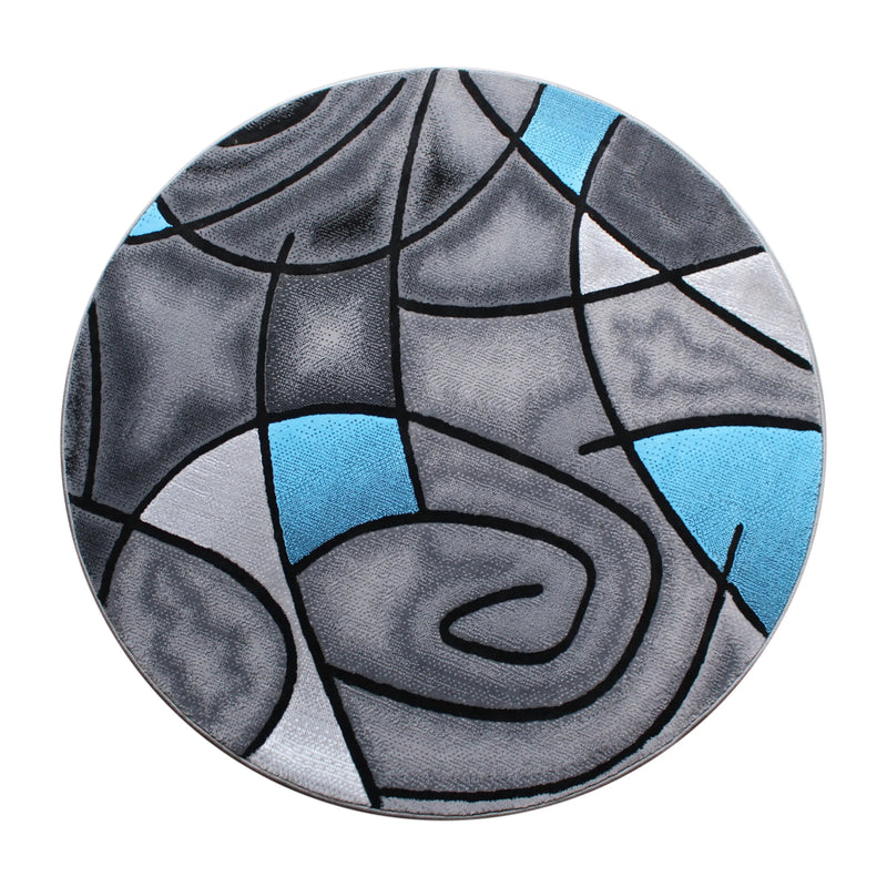 Angie Collection 5' x 5' Round Blue Abstract Area Rug - Olefin Rug with Jute Backing iHome Studio