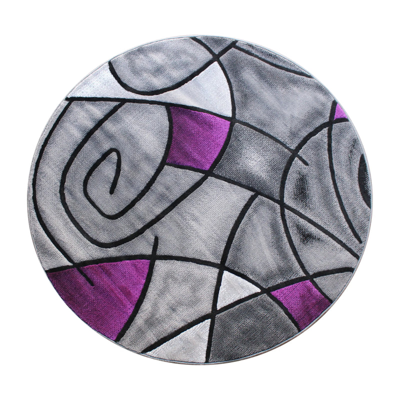 Angie Collection 5' x 5' Round Purple Abstract Area Rug - Olefin Rug with Jute Backing iHome Studio