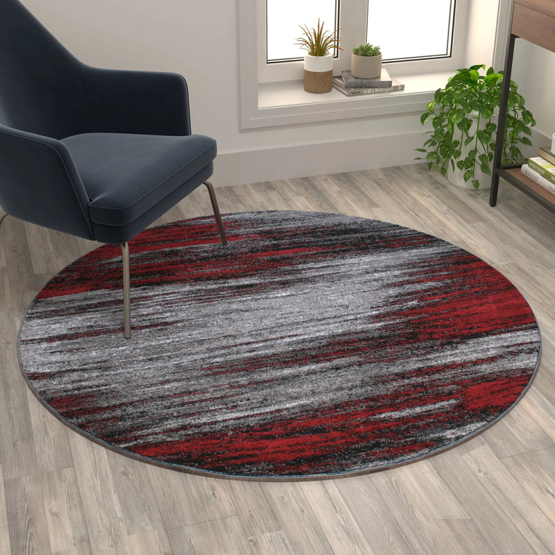 Angie Collection 5' x 5' Round Red Abstract Area Rug - Olefin Rug with Jute Backings iHome Studio