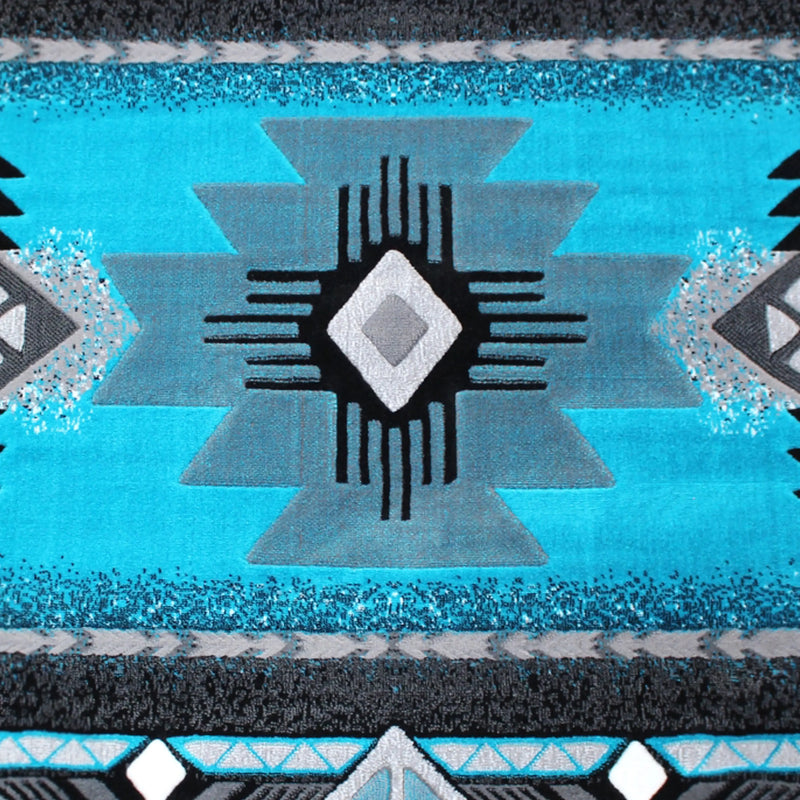 Angie Collection 5' x 5' Turquoise Traditional Southwestern Style Area Rug - Olefin Fibers with Jute Backing iHome Studio
