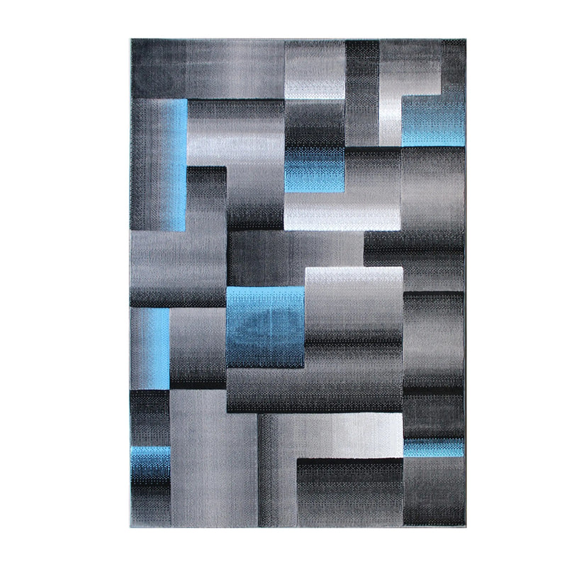 Angie Collection 5' x 7' Blue Color Blocked Area Rug - Olefin Rug with Jute Backing iHome Studio