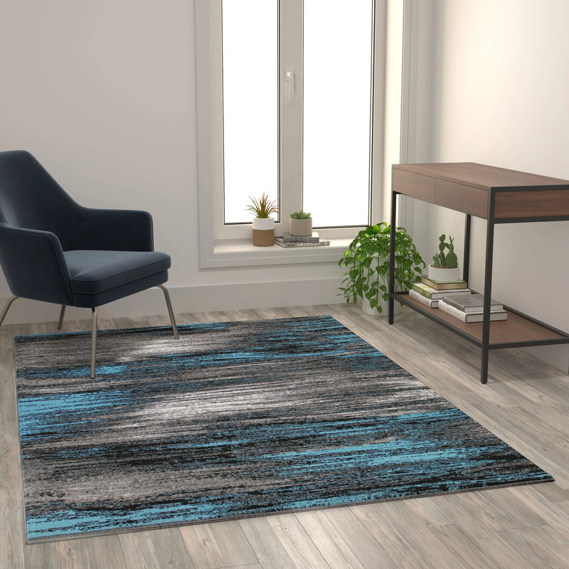 Angie Collection 5' x 7' Blue Scraped Design Area Rug - Olefin Rug with Jute Backing iHome Studio