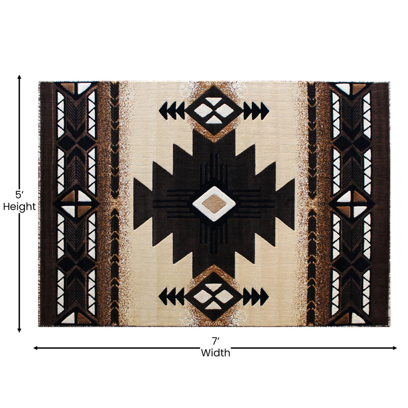 Angie Collection 5' x 7' Brown Traditional Southwestern Style Area Rug - Olefin Fibers with Jute Backing iHome Studio