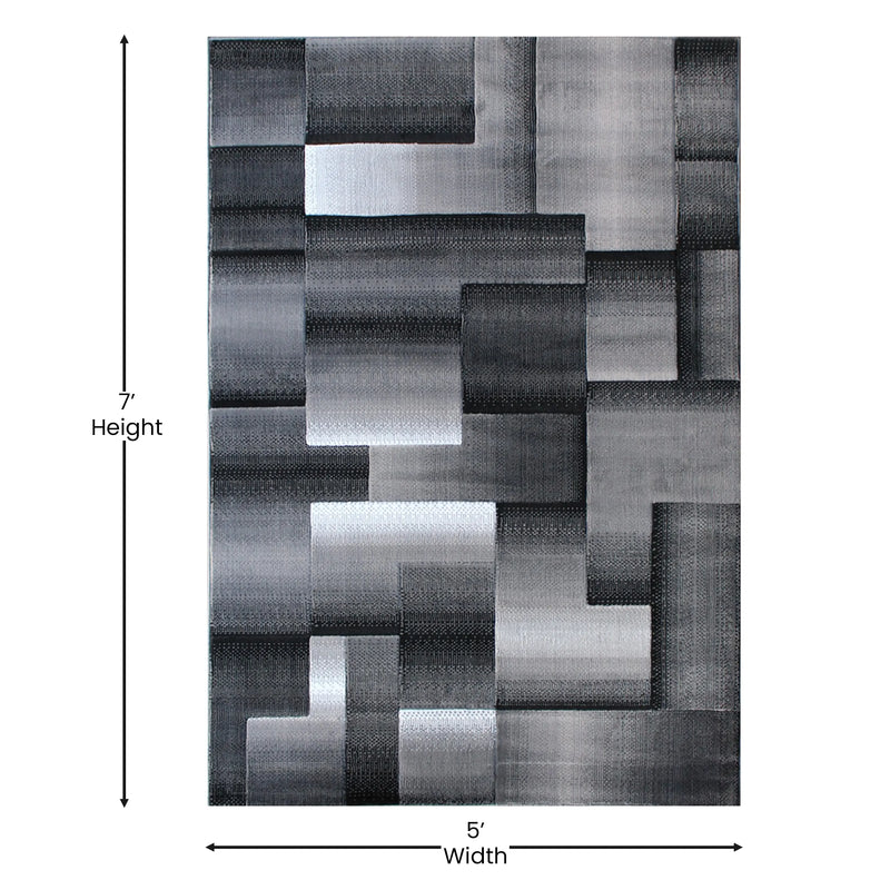 Angie Collection 5' x 7' Gray Color Blocked Area Rug - Olefin Rug with Jute Backing iHome Studio