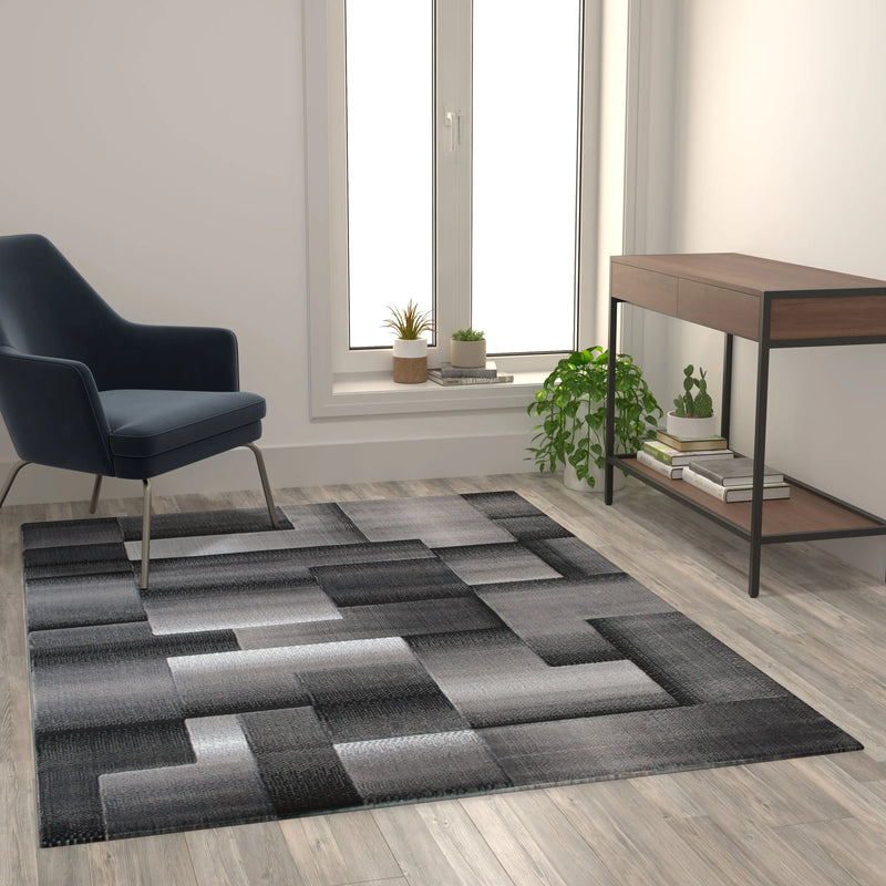 Angie Collection 5' x 7' Gray Color Blocked Area Rug - Olefin Rug with Jute Backing iHome Studio