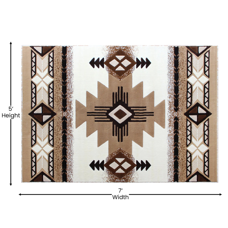 Angie Collection 5' x 7' Ivory Traditional Southwestern Style Area Rug - Olefin Fibers with Jute Backing iHome Studio