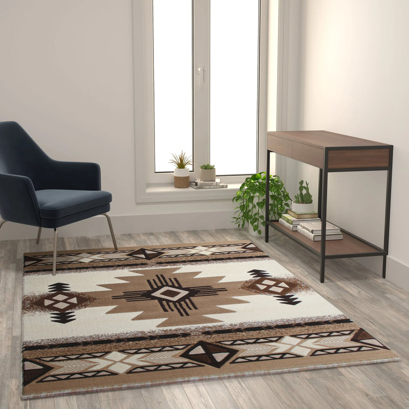 Angie Collection 5' x 7' Ivory Traditional Southwestern Style Area Rug - Olefin Fibers with Jute Backing iHome Studio