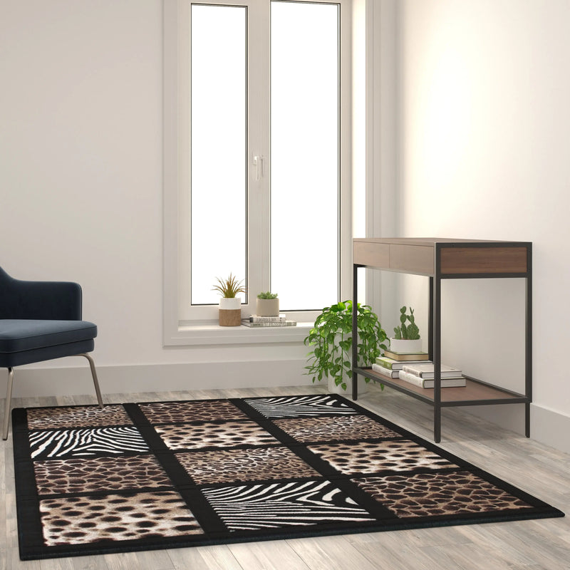Angie Collection 5' x 7' Modern Animal Print Olefin Area Rug with Animals Design Raised Squares iHome Studio