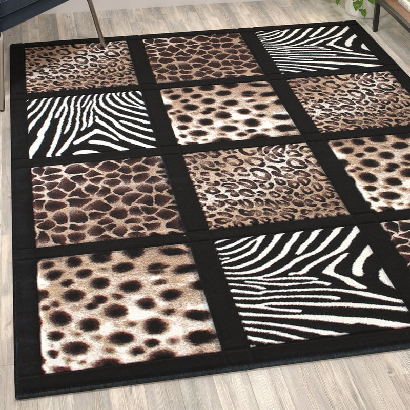Angie Collection 5' x 7' Modern Animal Print Olefin Area Rug with Animals Design Raised Squares iHome Studio
