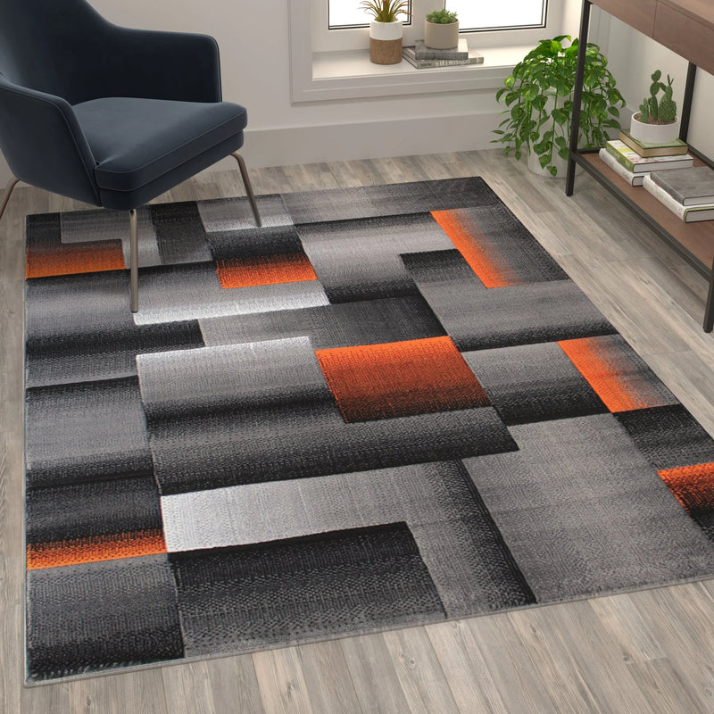 Angie Collection 5' x 7' Orange Color Blocked Area Rug - Olefin Rug with Jute Backing iHome Studio