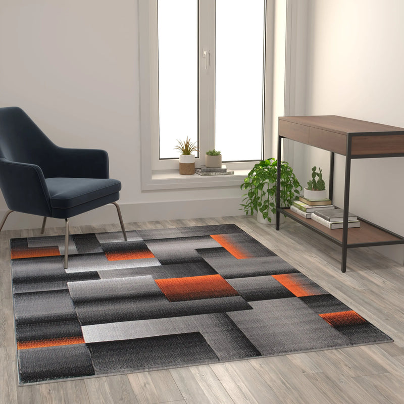 Angie Collection 5' x 7' Orange Color Blocked Area Rug - Olefin Rug with Jute Backing iHome Studio