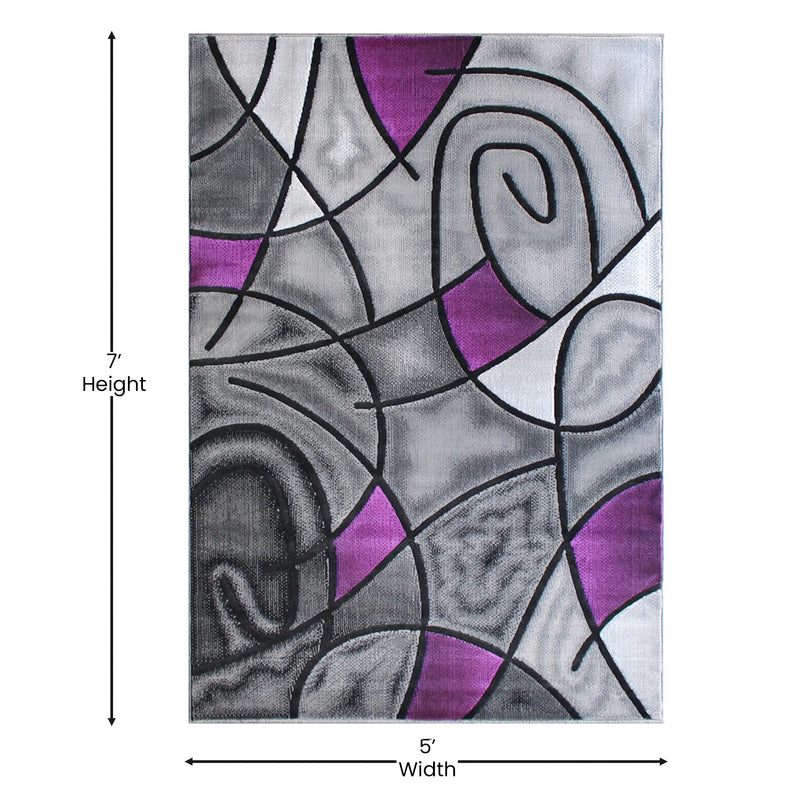 Angie Collection 5' x 7' Purple Abstract Area Rug - Olefin Rug with Jute Backing iHome Studio