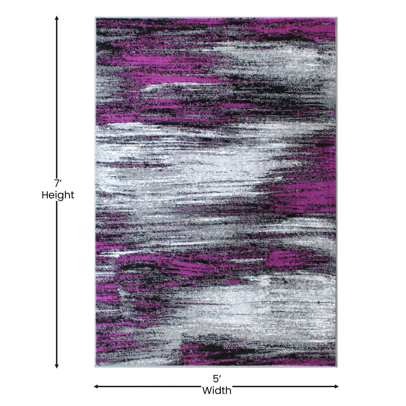 Angie Collection 5' x 7' Purple Scraped Design Area Rug - Olefin Rug with Jute Backing iHome Studio