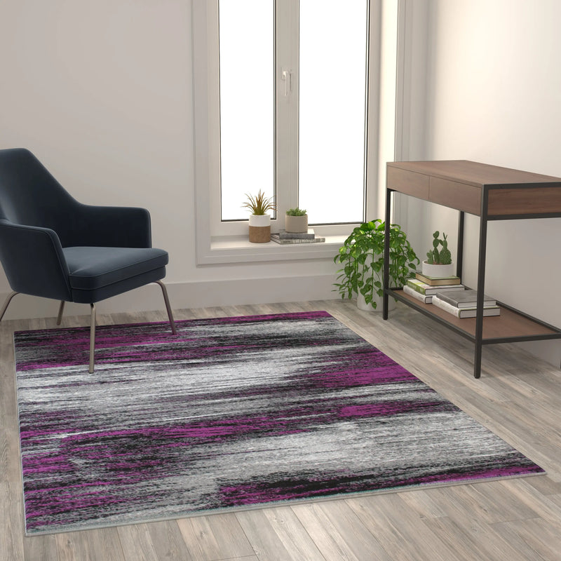 Angie Collection 5' x 7' Purple Scraped Design Area Rug - Olefin Rug with Jute Backing iHome Studio