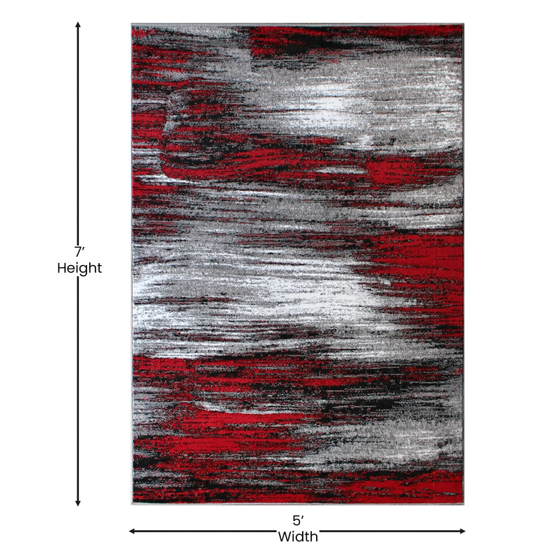 Angie Collection 5' x 7' Red Scraped Design Area Rug - Olefin Rug with Jute Backing iHome Studio