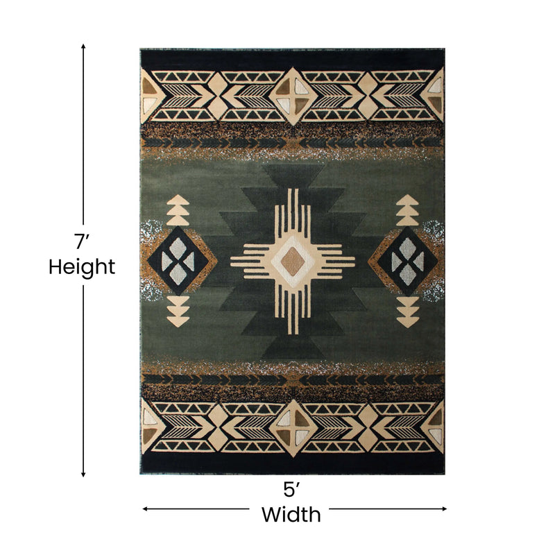 Angie Collection 5' x 7' Sage Traditional Southwestern Style Area Rug - Olefin Fibers with Jute Backing iHome Studio