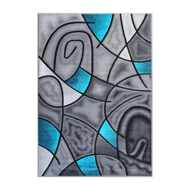 Angie Collection 5' x 7' Turquoise Abstract Area Rug - Olefin Rug with Jute Backing iHome Studio