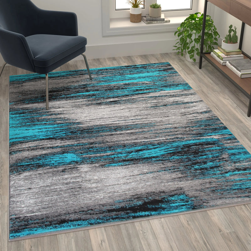 Angie Collection 5' x 7' Turquoise Scraped Design Area Rug - Olefin Rug with Jute Backing iHome Studio