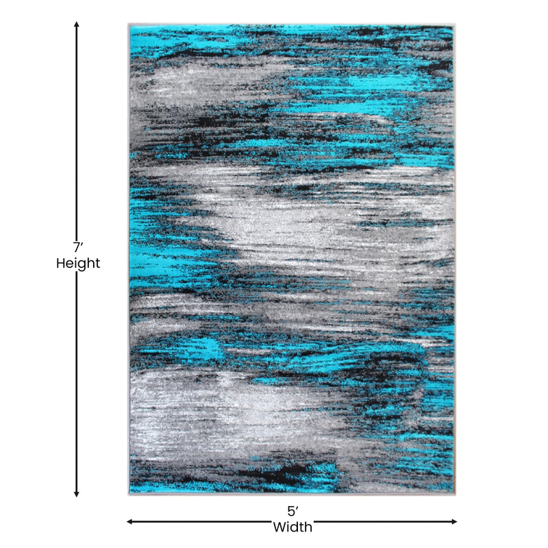 Angie Collection 5' x 7' Turquoise Scraped Design Area Rug - Olefin Rug with Jute Backing iHome Studio