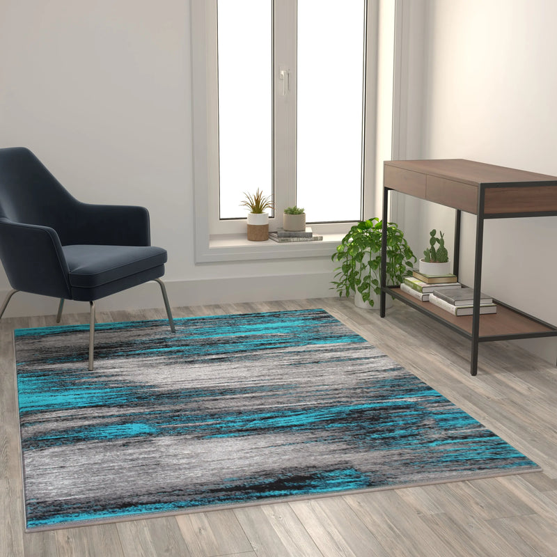 Angie Collection 5' x 7' Turquoise Scraped Design Area Rug - Olefin Rug with Jute Backing iHome Studio