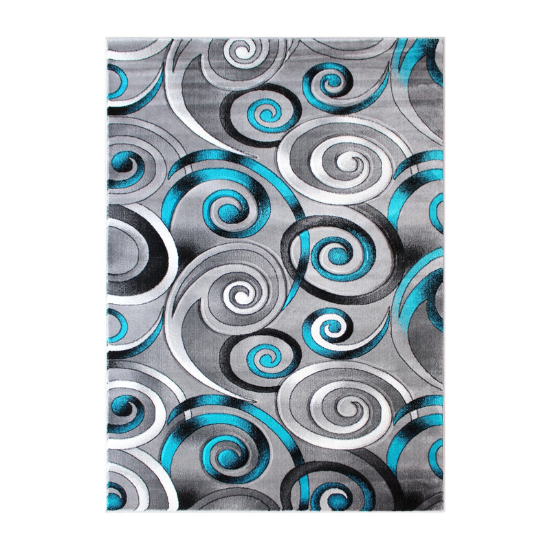 Angie Collection 5' x 7' Turquoise Swirl Olefin Area Rug with Jute Backing iHome Studio