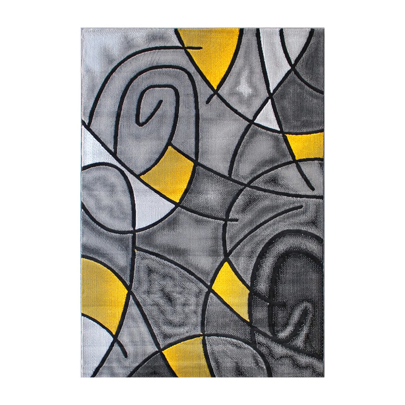 Angie Collection 5' x 7' Yellow Abstract Area Rug - Olefin Rug with Jute Backing iHome Studio