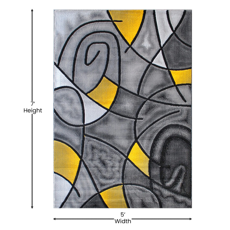 Angie Collection 5' x 7' Yellow Abstract Area Rug - Olefin Rug with Jute Backing iHome Studio