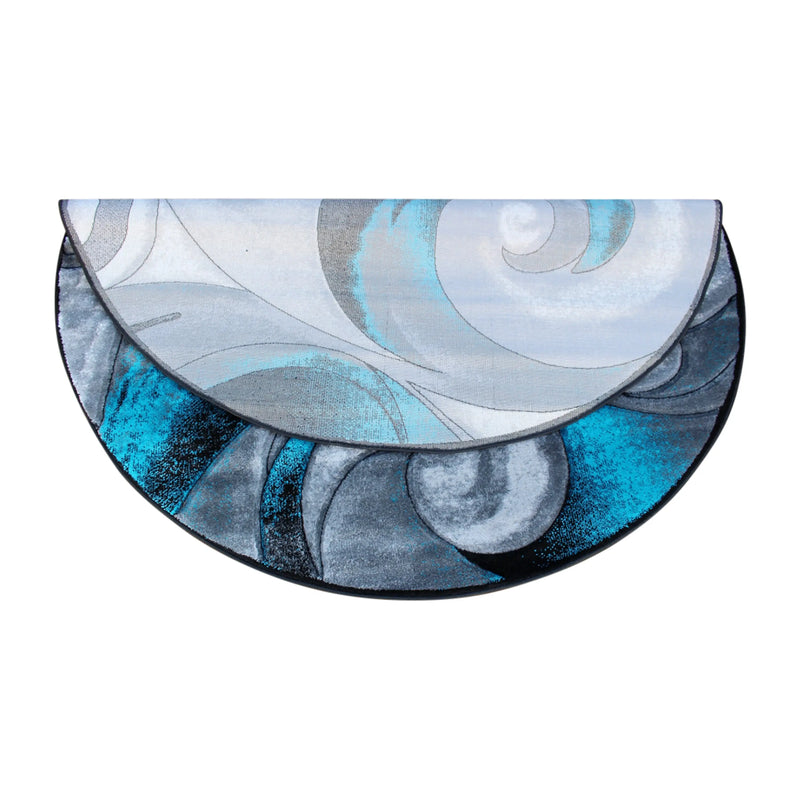 Angie Collection 6' x 6' Round Olefin Turquoise Ocean Waves Pattern Area Rug with Jute Backing iHome Studio