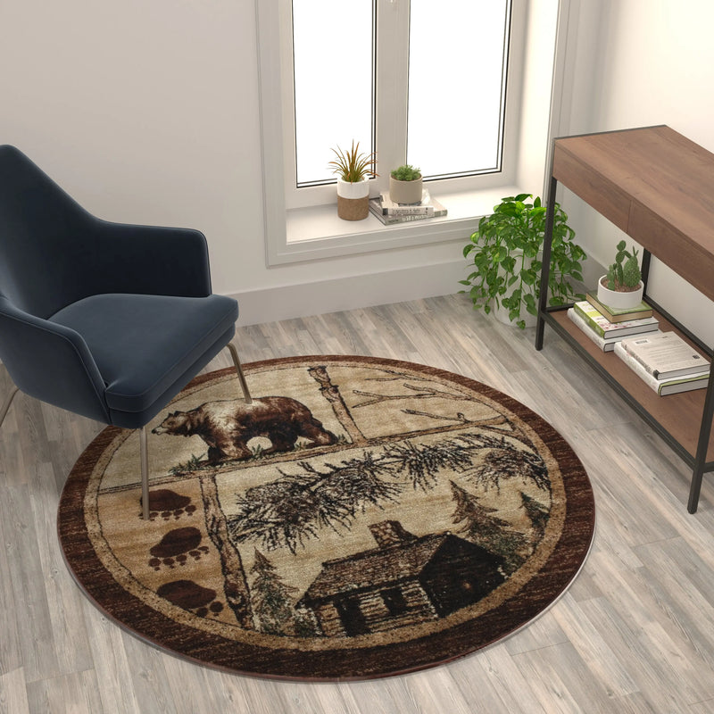 Angie Collection 6' x 6' Rustic Wildlife Themed Area Rug - Olefin Rug with Jute Backing iHome Studio
