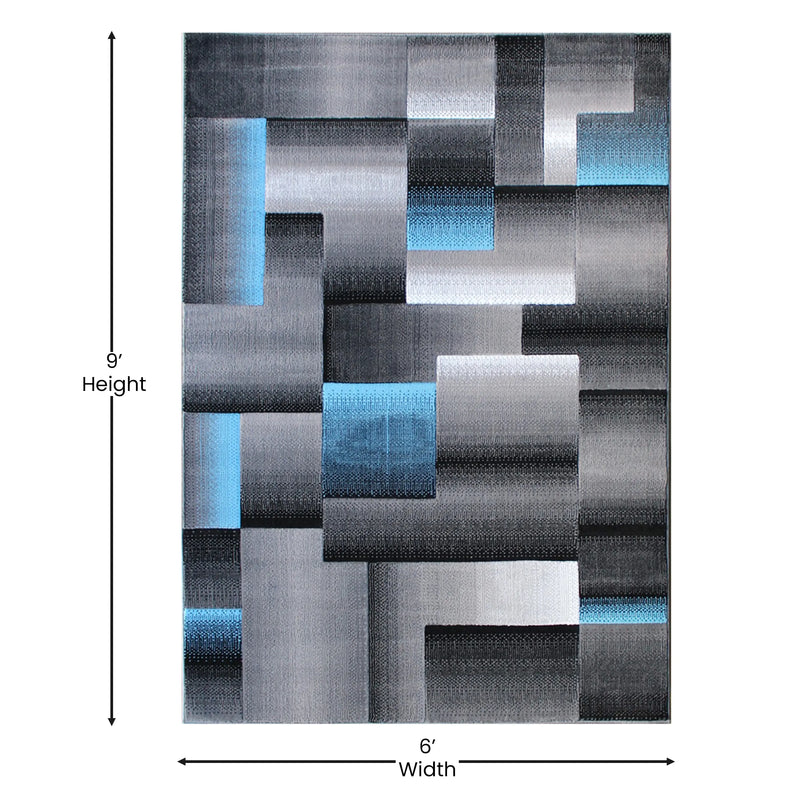 Angie Collection 6' x 9' Blue Color Blocked Area Rug - Olefin Rug with Jute Backing iHome Studio