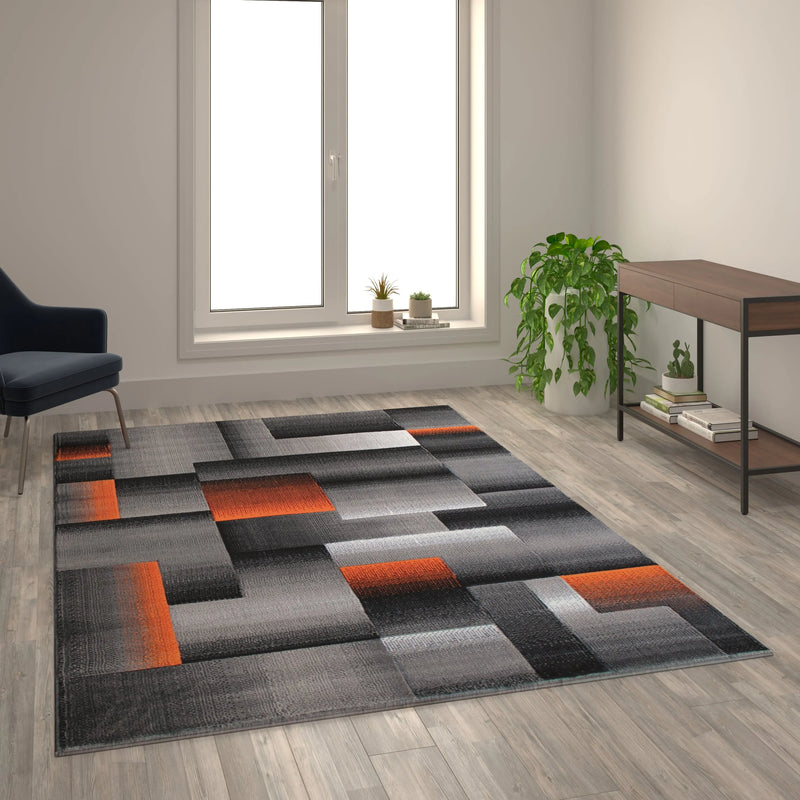Angie Collection 6' x 9' Orange Color Blocked Area Rug - Olefin Rug with Jute Backing iHome Studio