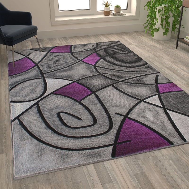 Angie Collection 6' x 9' Purple Abstract Area Rug - Olefin Rug with Jute Backing iHome Studio
