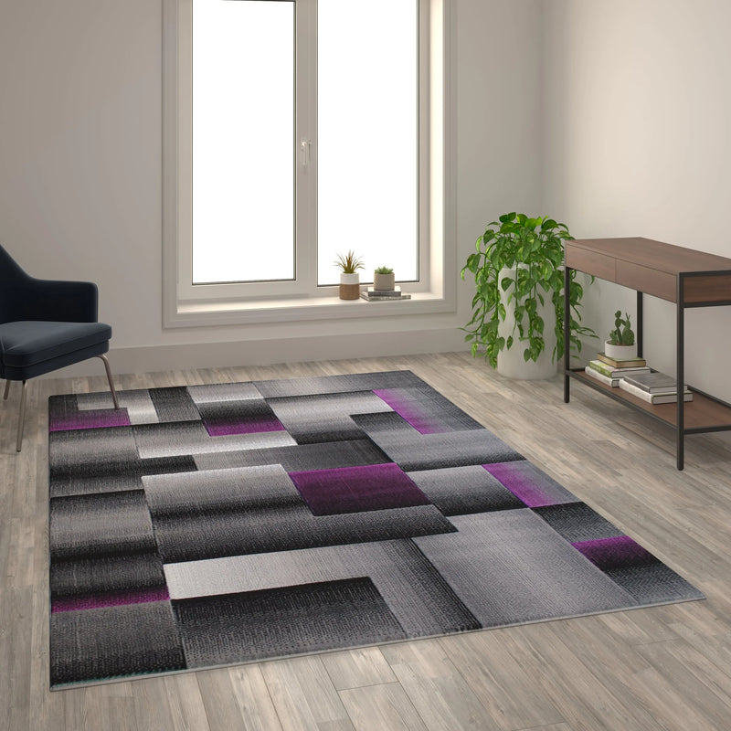 Angie Collection 6' x 9' Purple Color Blocked Area Rug - Olefin Rug with Jute Backing iHome Studio
