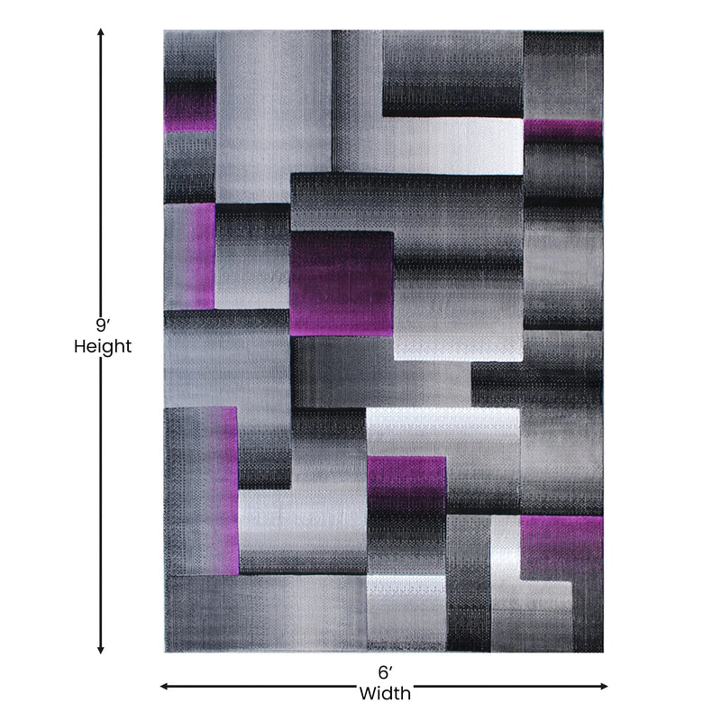 Angie Collection 6' x 9' Purple Color Blocked Area Rug - Olefin Rug with Jute Backing iHome Studio