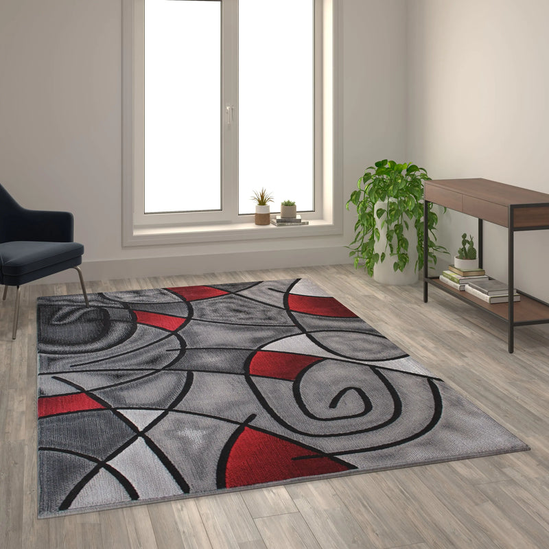 Angie Collection 6' x 9' Red Abstract Area Rug - Olefin Rug with Jute Backing iHome Studio