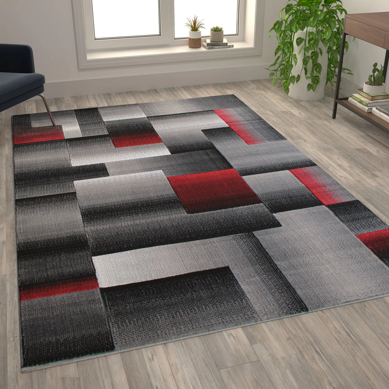 Angie Collection 6' x 9' Red Color Blocked Area Rug - Olefin Rug with Jute Backing iHome Studio